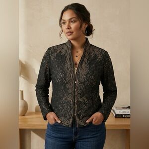 Neiman Marcus Beaded Soutache Lace Jacket | XL Black Glam Whimsigoth